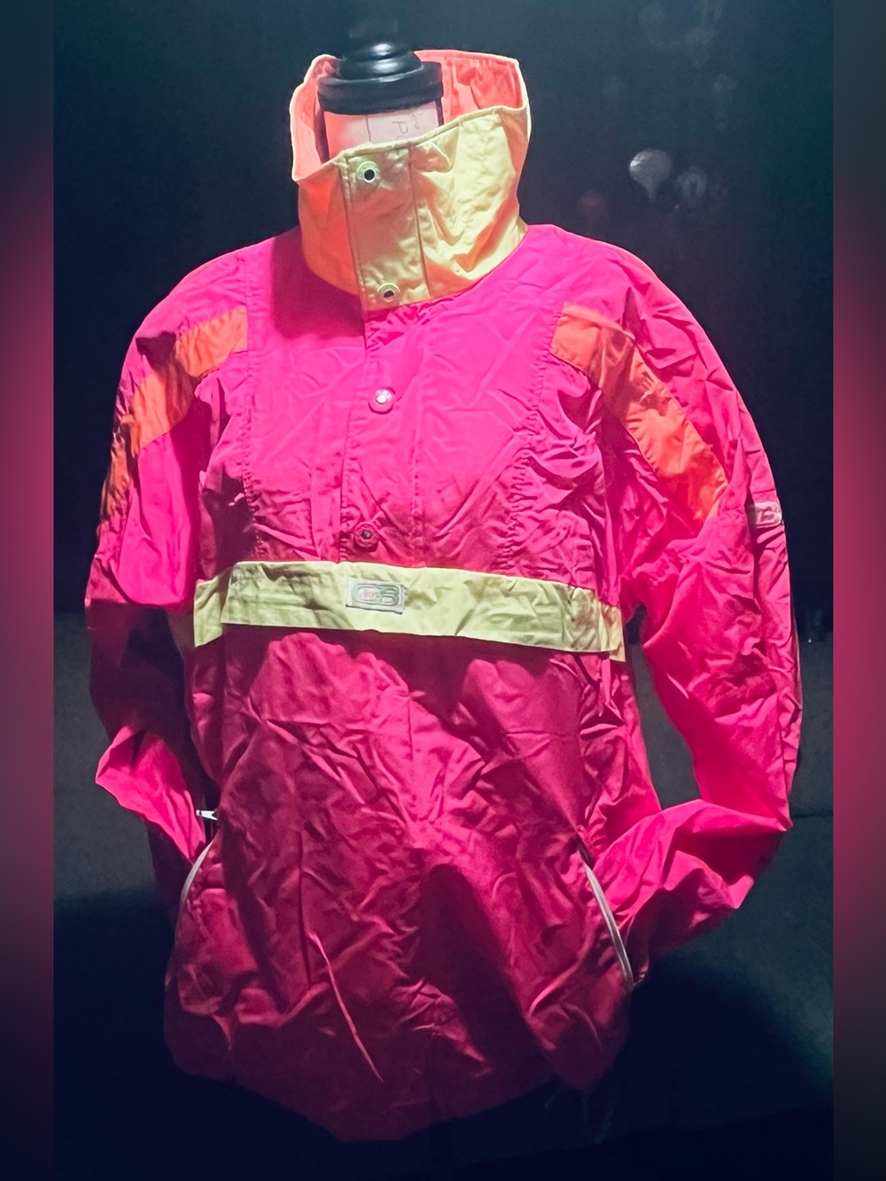 Women’s Neon Pink Ski Pullover Jacket with Yellow Contrast